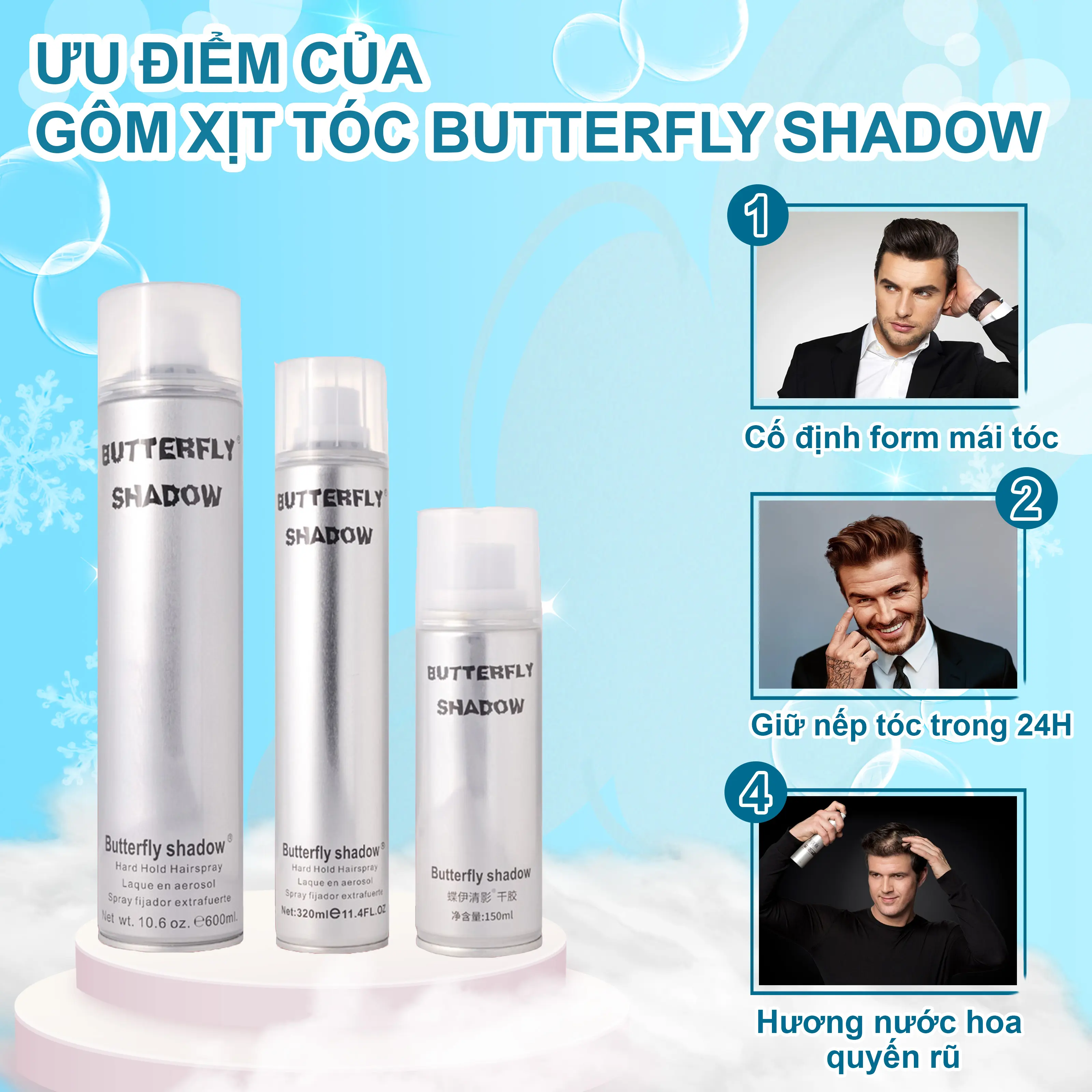 Gôm Xịt Tóc Butterfly Shadow chính hãng,Keo Xịt Tóc Hương Nước Hoa Quốc Dân Giữ Nếp 24h
