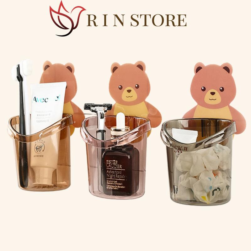 Cốc Gấu Dán Tường Thiết Kế Lỗ Thoát Nước Đựng Bàn Chải Đánh Răng Sữa Rửa Mặt Đồ Dùng Gia Đình Tiện Lợi RIN