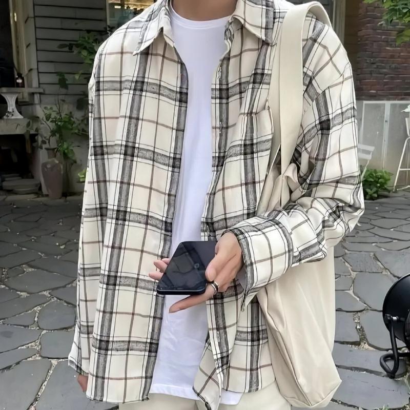 GinCo-Kemeja Flanel Kotak-kotak Pria Wanita Flannel Lengan Panjang 9