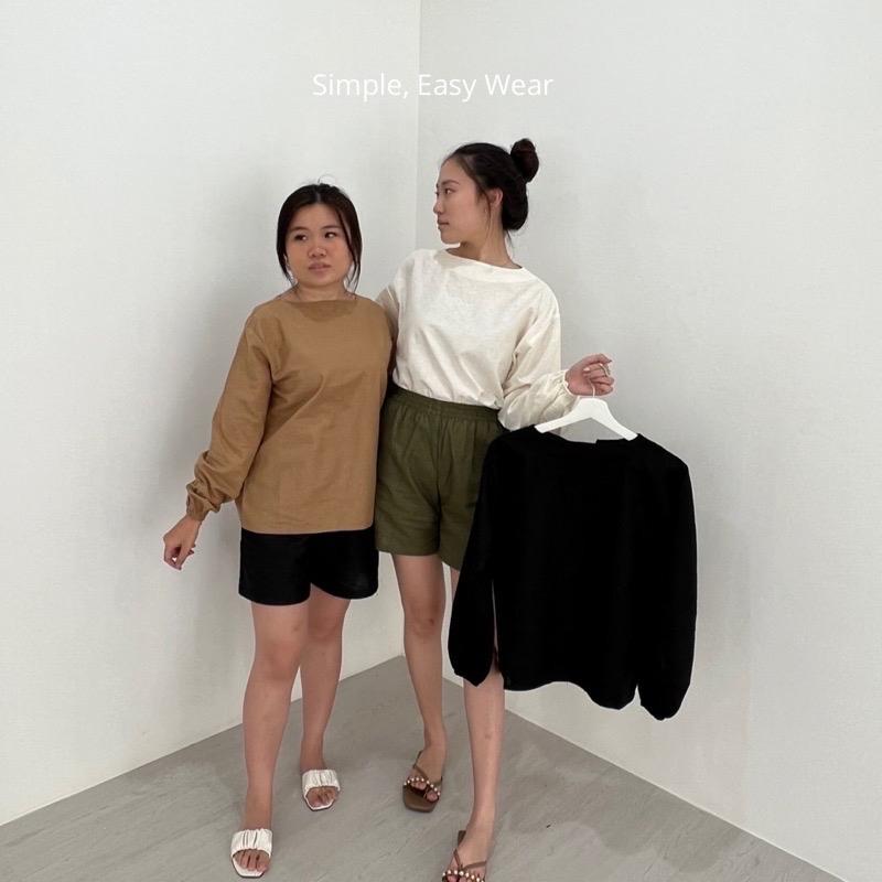 PORONAKA - KURA Blouse Atasan Polos Linen Longsleeve 2
