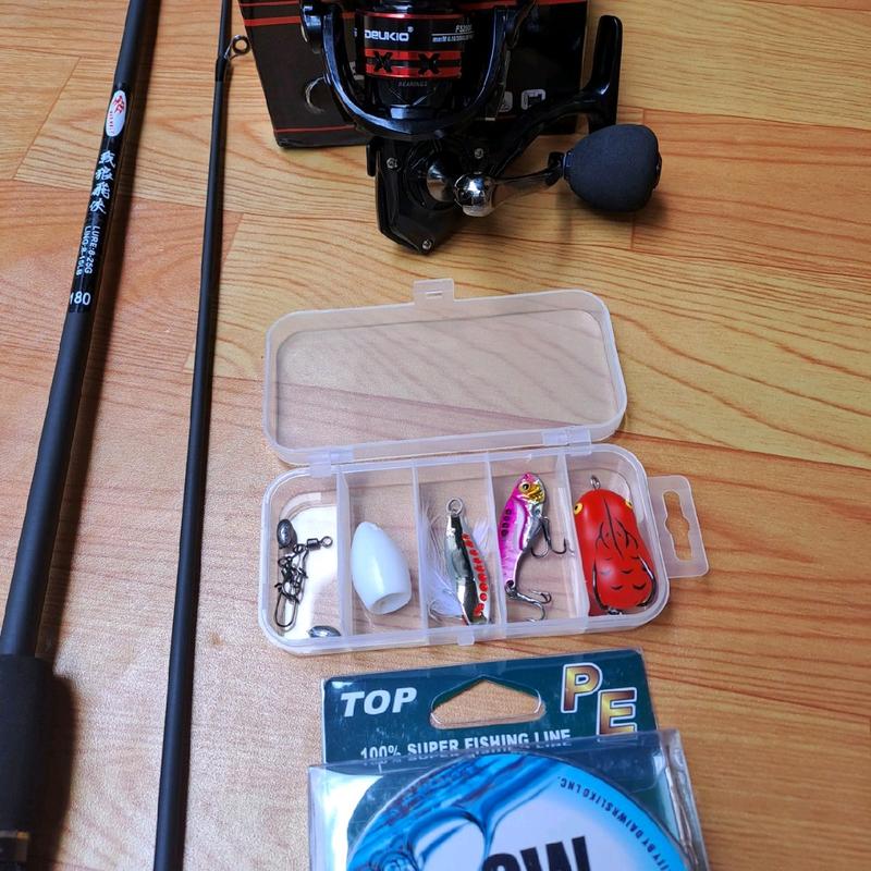 combo bộ cần câu lure sói đen kèm máy fs 2000 và hộp mồi