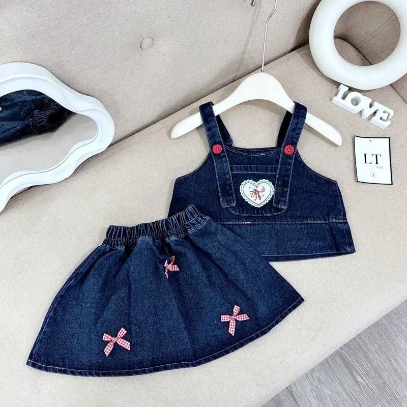 C72 - Set Bộ Áo Jean 2S Bản To Phối Chân Váy Xòe Gắn Nơ Điệu 5