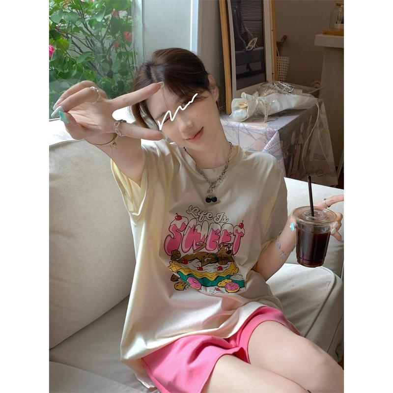 Bộ Đồ Ngủ Nữ, Phong Cách Mùa Hè, Áo Sơ Mi ngắn Tay Và Quần Đùi, Thiết Kế Hoạt Hình Dễ Thương Và Tươi Mới, Dáng Rộng Thường Ngày Thích Hợp Cho Học Sinh, Có Thể Mặc Được, Bộ Đồ Mặc Nhà do  bolatin 4