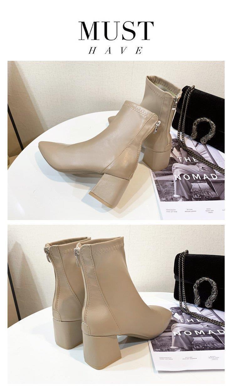 Product Introduction of Martin Boots Women's 2024 New Women's Boots, European and American Style Square Head Rear Zipper Short Boots Women's Thick Heel Medium Heel Boots Women's Girl Walking Shoes Footwear Comfort Makapal Marten Onyx high heel 25