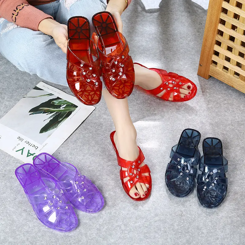 Dép Lê Mùa Hè, Thời Trang Và Thường Ngày, Chất Liệu Pha Lê Trong Suốt, Dành Cho Nữ, Chống Trượt, Gót Trung Bình, Chất Liệu Nhựa, Thích Hợp Sử Dụng Ngoài Trời, Dễ Phối Đồ, Lý Tưởng Cho Mẹ, Dép Lê 0