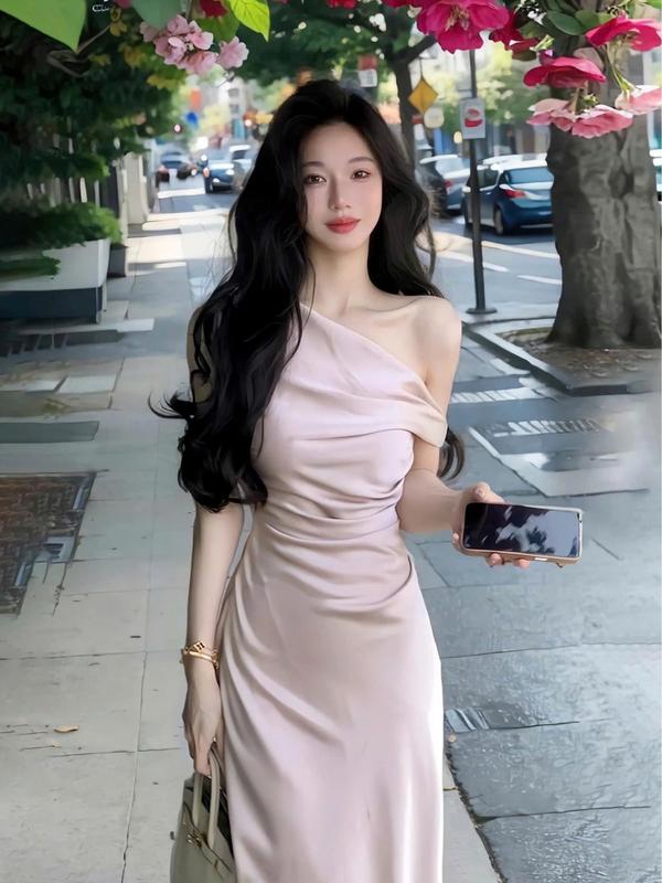  Váy Lụa Dáng Dài Trễ Vai Sang Chảnh - Đầm Lụa Dự Tiệc Joily Dress Silk 