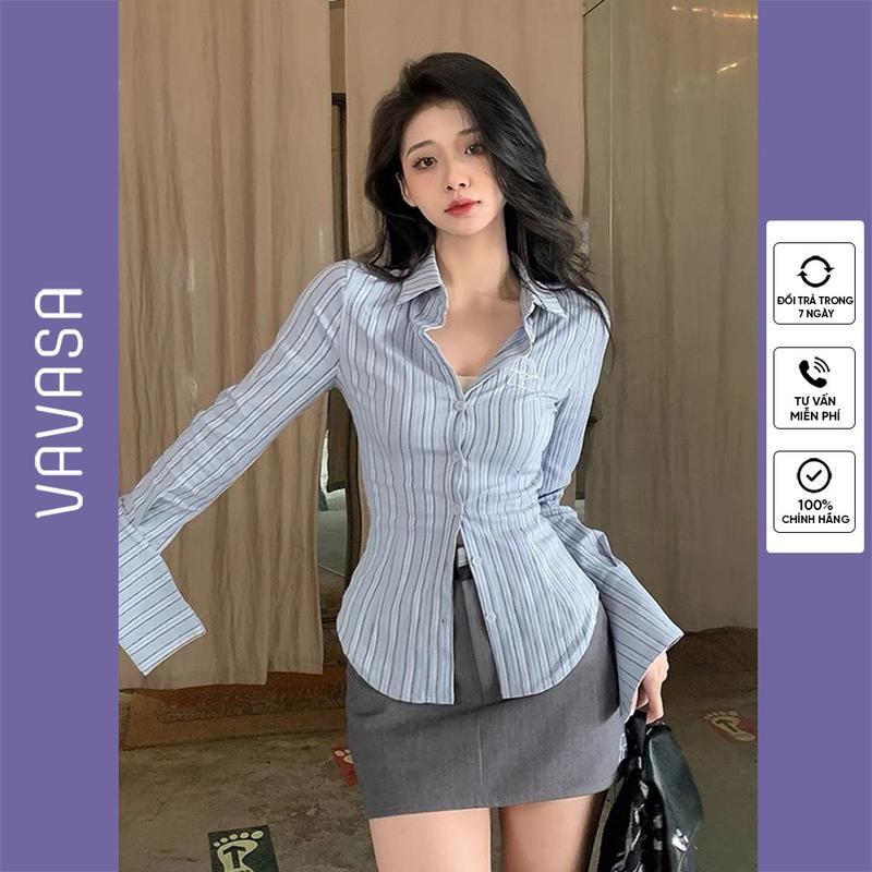 áo sơ mi nữ dài tay chiết eo phù hợp mọi loại quần và chân váy VAVASA SM90