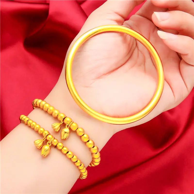 Placer gold Lotus Bracelet Women's 916 Gold Plated Bracelet Fashion Accessories 24K Gold Plated Bracelet Bangkok Fashion Gold Bracelet