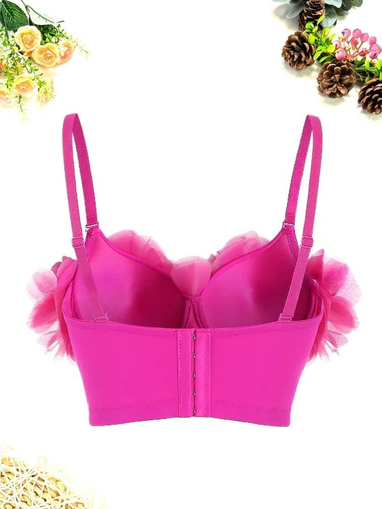 Product Introduction of Triangle Cup Underwire Backless Bra with Rose Red Flower Petals and Diamonds  Bras Outside Fishbone Inner Bralette 11