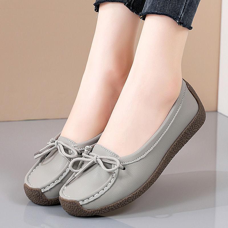 Giày Doug Da Thật Giày Đế Gân Nữ Giày Lười Cho Mẹ Giày Đế Bằng Thường Ngày 2