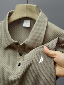Camisa tipo polo de tejido jacquard para hombre, corte regular, casual, transpirable y de secado rápido, manga corta, ideal para el verano, ropa de moda para uso diario, gamis