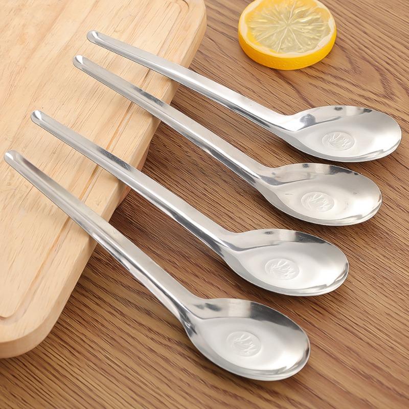 1/5Pcs Stainless Steel Flat Bottom Soup Spoons Silver Color Polished Home Kitchen Tableware Food Rice Dessert Spoon Household Supplie 1
