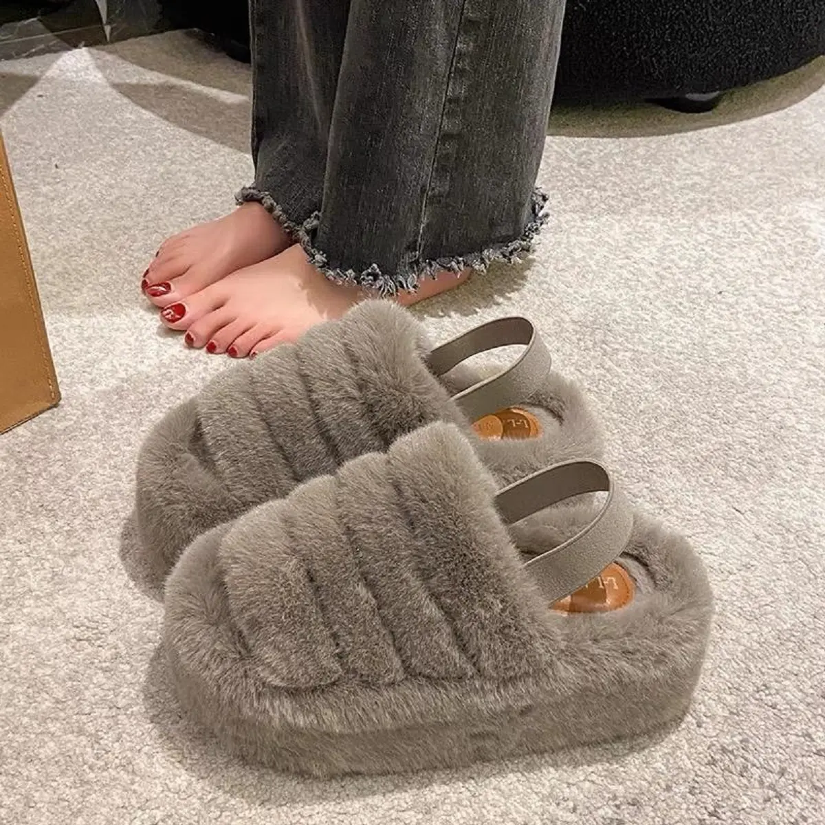 Dép lông quai chun sau đế 6,5cm hách dáng nhiều màu Nữ DéP Shoes