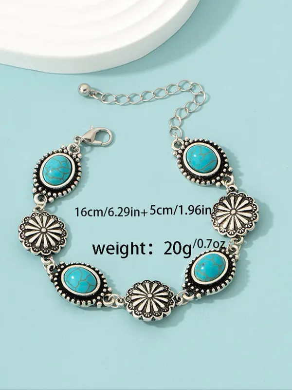 Boho Style Turquoise Texture Decorated Link Bracelet, Fashion Alloy Jewelry for Women & Girls, Style for Party, Daily Clothing Decor, Birthday Gift 1