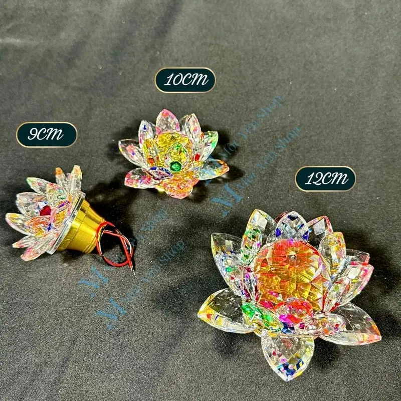 Hoa Sen Pha Lê Có LED Nhiều Chế Độ Sáng  Chuyên Để Trên Lư Đồng hoặc Chân Đèn Thờ Bằng Gỗ Hoặc Đồng 3