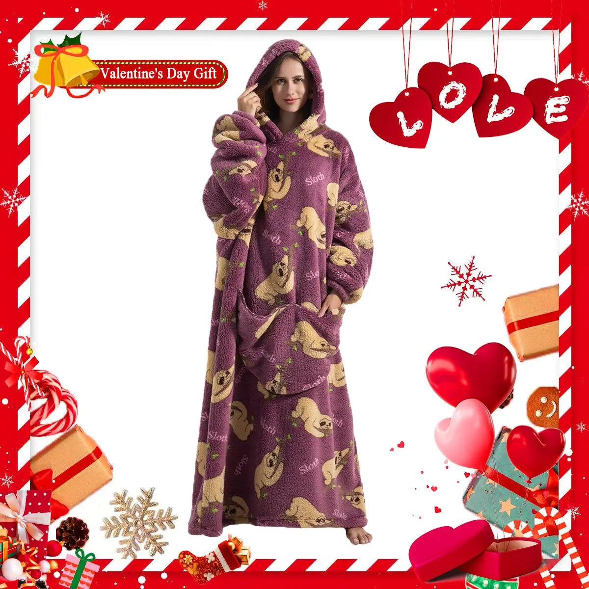 Cartoon Print Wearable Blanket Hoodie, 1 Count Casual Soft Comfortable Thickened Blanket Sweatshirt, Warm Blanket Hoodie for Women & Men, Girl Gifts