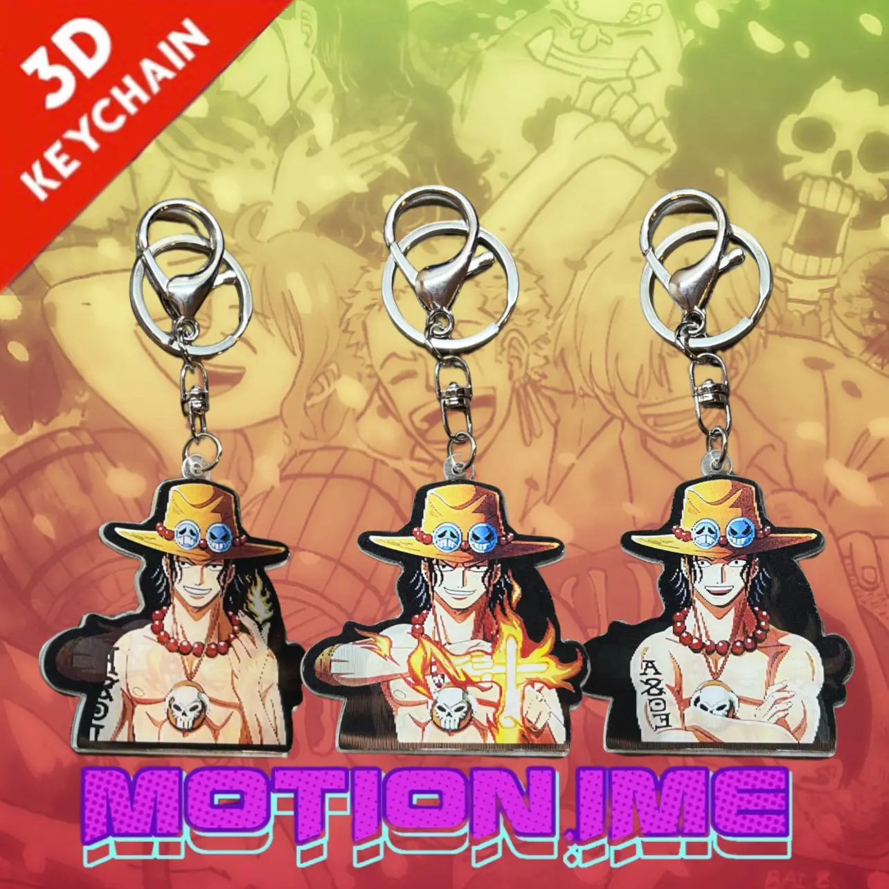 3D Keychain Lenticular One Piece Luffy Gear Zoro Sanji Gantungan Kunci Ganci Viral Motif Kartun Anime