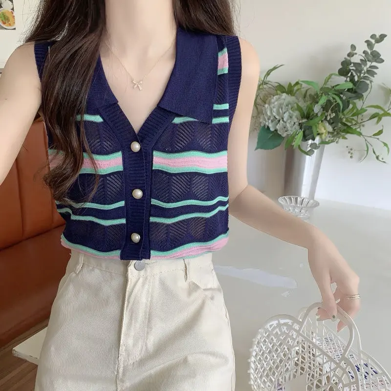 COD- Tanktop Rajut Berkerah Kancing Aktif / Tanktop Wanita Korean style Mewah dan Elegan (T311) 3