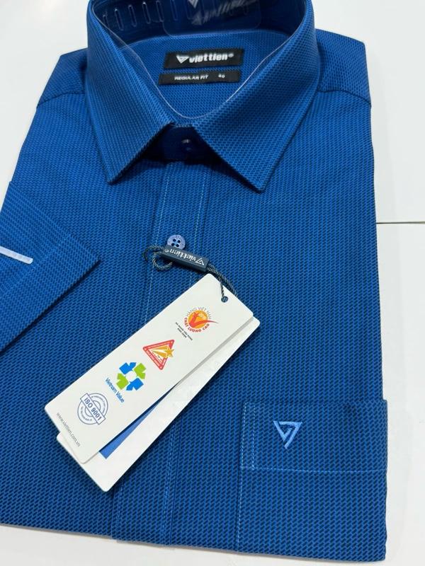 Product Introduction of Áo sơ mi công sở nam ngắn tay màu xanh cao cấp Việt Tiến - 2171- fom regular fit  vạt ngang, vải cotton và polyester, thoáng mát - Menswear 10
