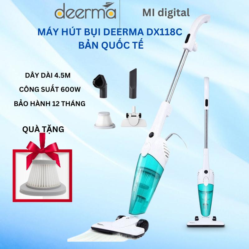Máy hút bụi cầm tay Deerma DX118C 15000Pa với 3 loại đầu hút công suất 600W Làm Sạch BH 12 THÁNG