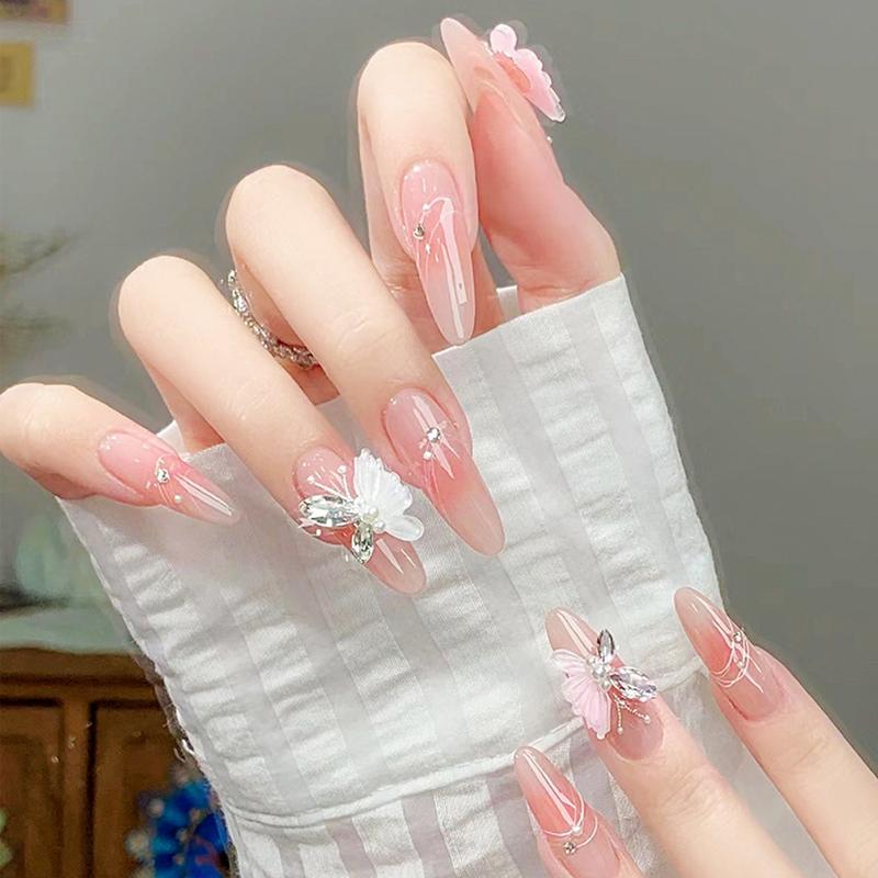 Bộ 24 nail giả mã 17 đính đá xinh xắn,đính charm, sang trọng.