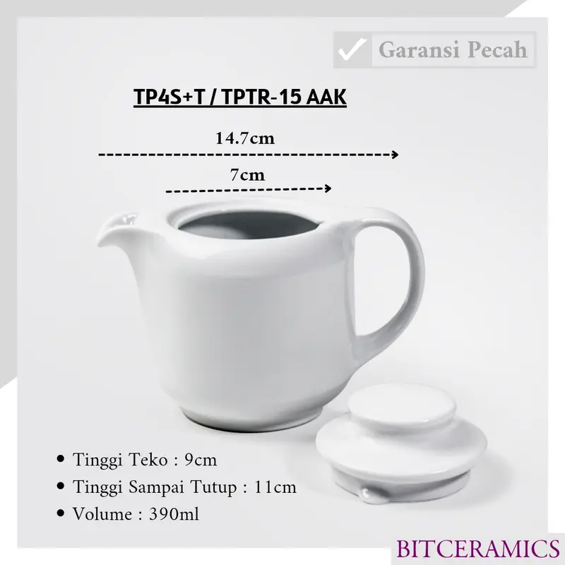 1PSG Teko Keramik 390ML Putih Polos By Indo Keramik / TP4S+T 0