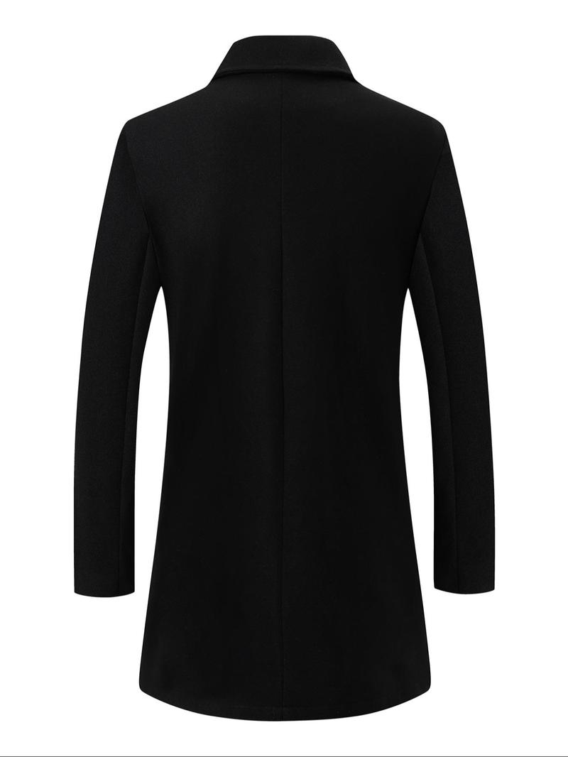 Product Introduction of Men's Solid Color Woolen Coat, Regular Fit Casual Long Sleeve Lapel Outerwear for Fall & Winter, Men's Clothes for Daily Wear 2