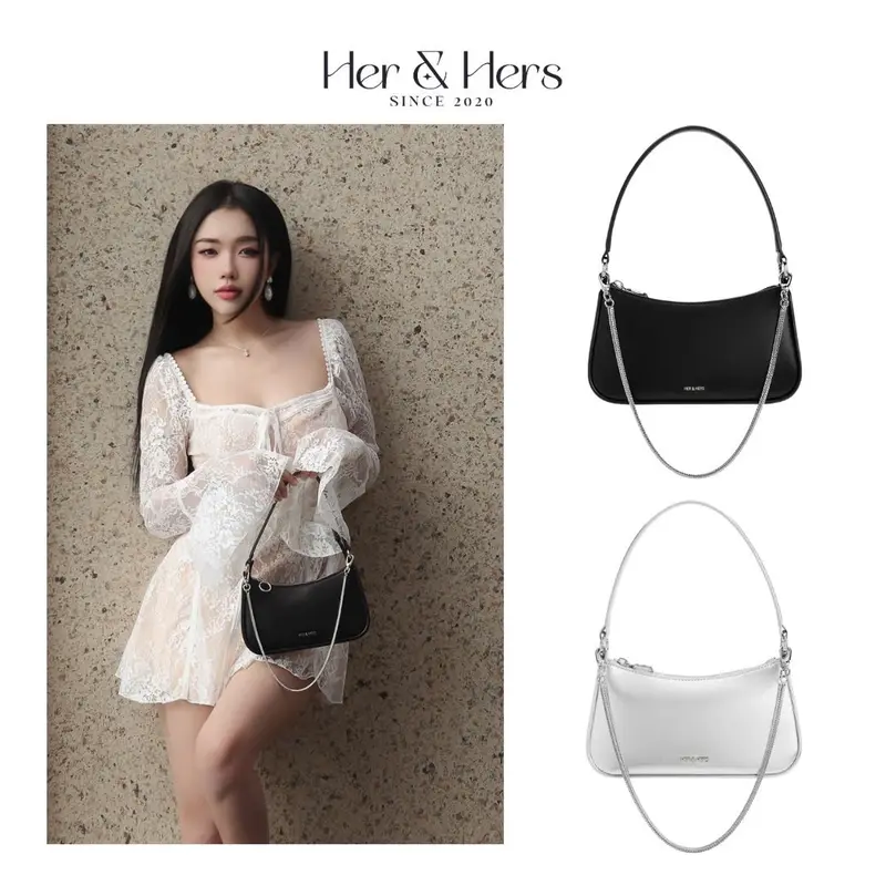 [MỞ BÁN] Túi kẹp nách SARA Bag sz 22cm chất da Microfiber 2 màu đen và bạc - HER & HERS Nữ Kem 2