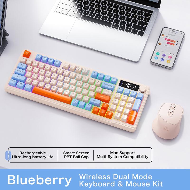 Bàn Phím Gaming Không Dây Bluetooth Ziyou M96 Có LED 2 Chế Độ Kết Nối Cho Máy Tính, Laptop Tích Hợp Màn Hình, Núm Xoay có đen 1 (onlykeycaps) ban  phim