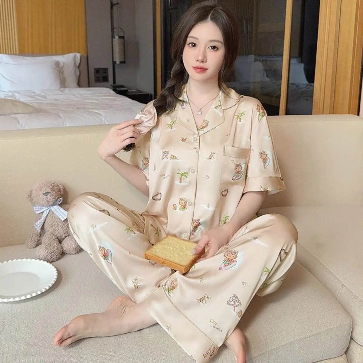 Bộ Đồ Ngủ Pijama Thoải Mái Thường Ngày Quần Dài ngắn Tay In Họa Tiết Phong Cách Ngọt Ngào Dành Cho Nữ, Thời Trang Mùa Xuân Và Mùa Hè, Bộ Đồ Mặc Nhà, Hàng Mới Về