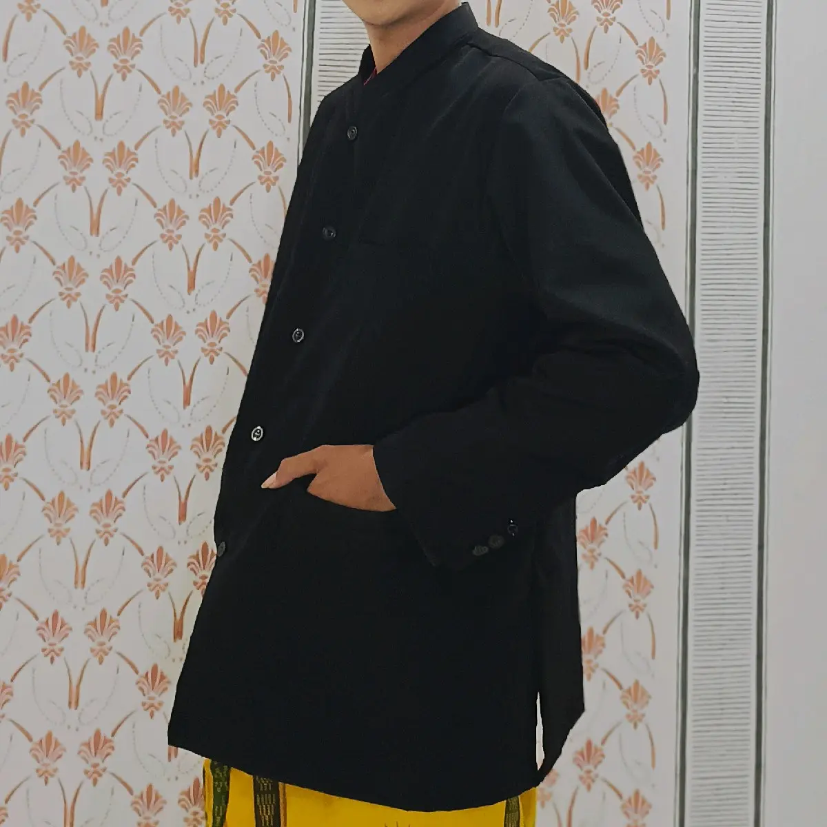 baju muslim dewas jasko Mandarin Bordir Hitam Kerah Pria Tangan Putih