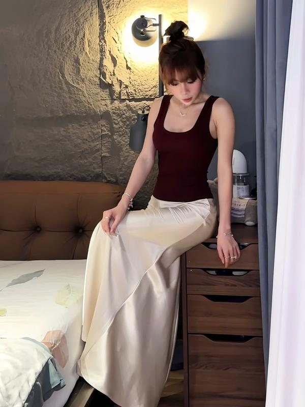 Áo 2 dây bản U form dài size S M may 1 lớp chất thun mềm mịn co dãn tốt - TOP WOMEN