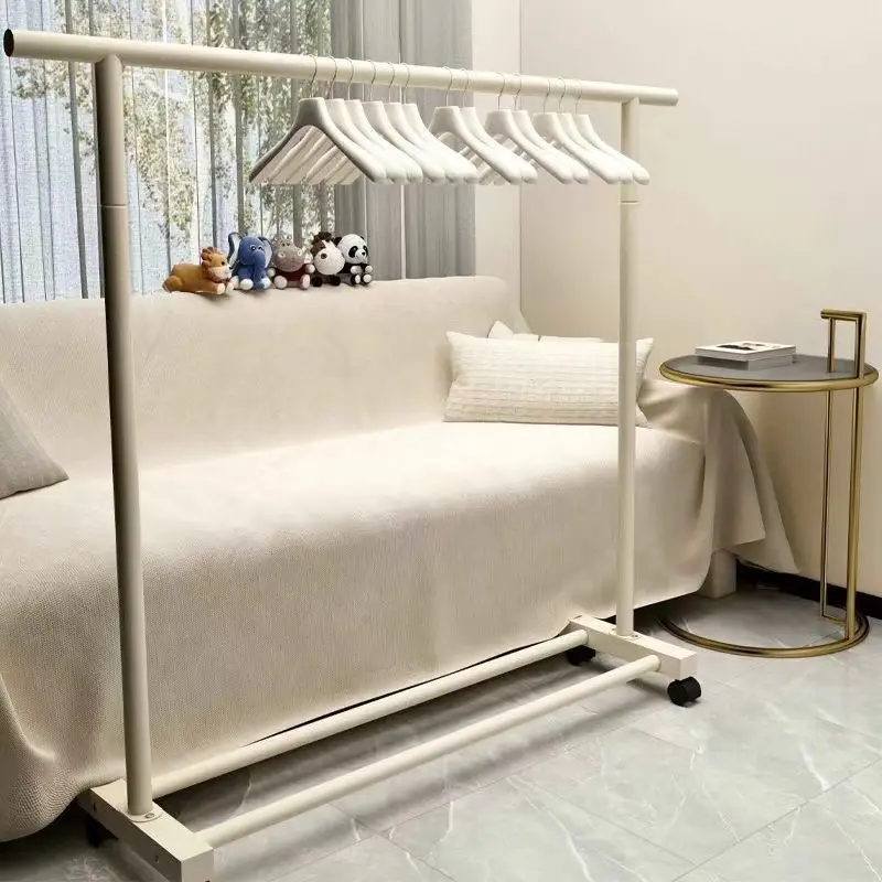 udmall.sg Home Assembled Cream Coat Hat Stand Bedside Clothes Hanging Rack Moving Cloakroom Shelf