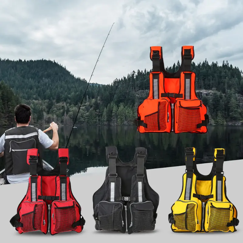 Adult Adjustable Life Jacket Vest Multi Pockets Buoyancy Sailing Reflective Design Life Saver Tank Top