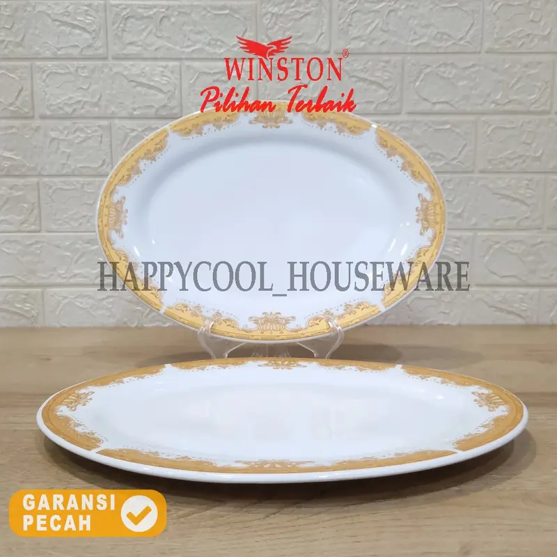 WINSTON Piring Keramik 14IN Mahkota Mas /Piring Oval /Piring Makan Porcelain 35cm 0