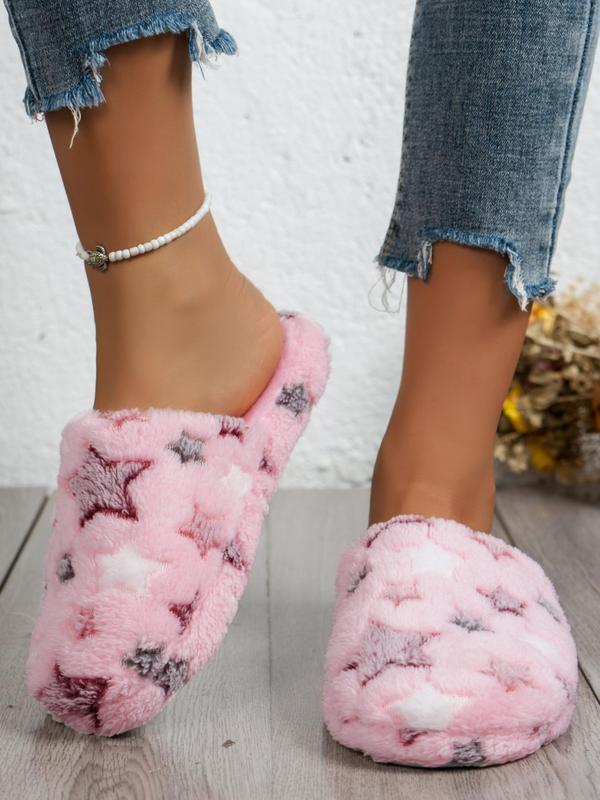 Women's Cute Bedroom Fuzzy Slippers Perfect, Trendy Y2k Style Star Pattern Cozy Fluffy Slippers, Ladies Slippers, Plush Warm House Slippers, Silent Non-slip Platform Slippers, Footwear 8