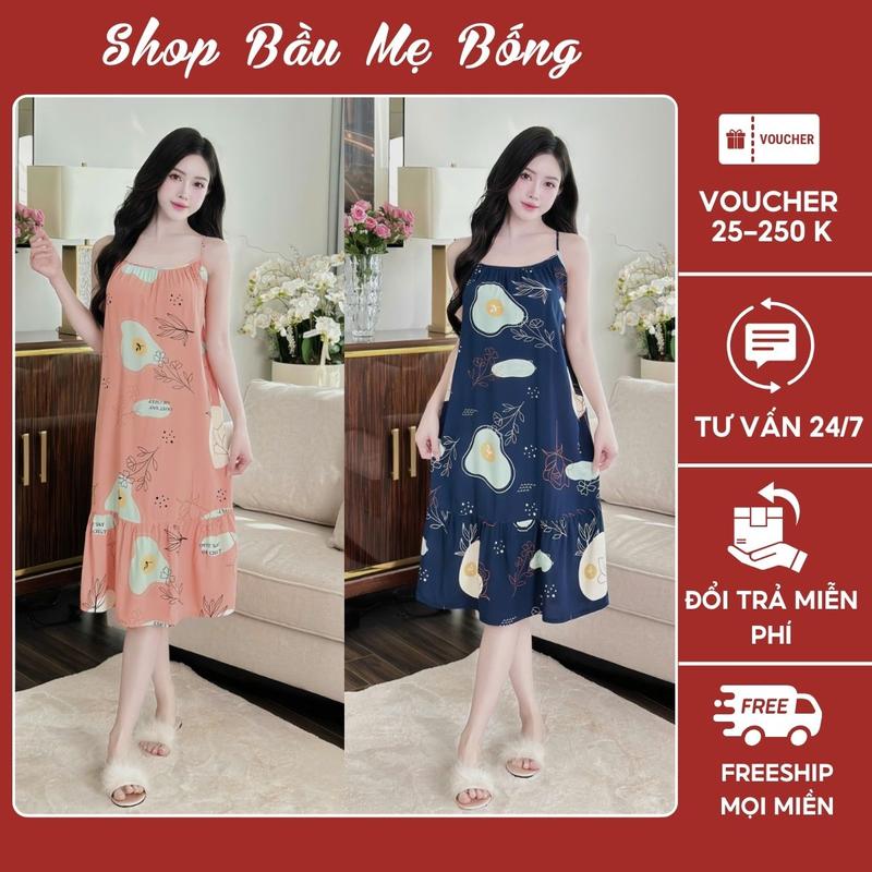 COMBO 2 Váy Lanh 2 Dây Babydoll Mặc Bầu Chất Liệu Lanh Lụa Thoáng Mát Mềm Mịn Dành Cho Mẹ Bầu Mặc Trước Và Sau Sinh, Form Rộng Freesize 50kg-72kg