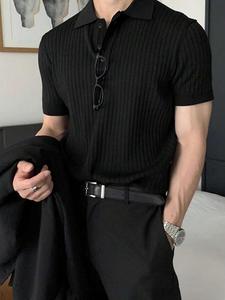 Polo de punto acanalado de Color sólido para hombre, Top de manga corta informal de ajuste regular para verano, ropa de hombre de moda para uso diario, tropical