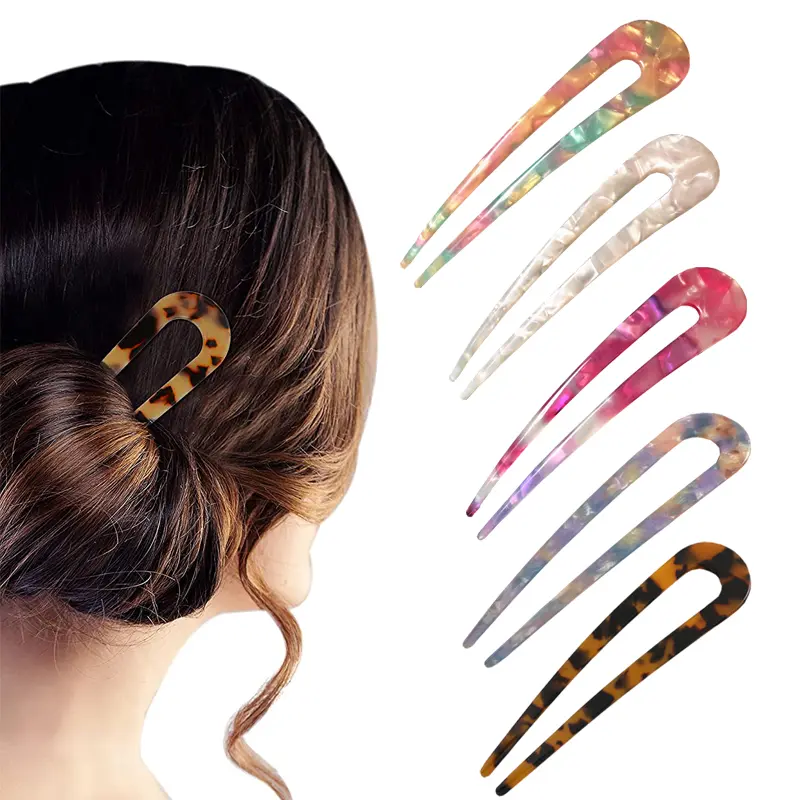 Updo Hair Pins Clips for Thin Thick Hair Classic Cellulose Acetate 2 Prong Bun Hair Sticks Chignon Women Vintage Hairstyle Accessories French Hair