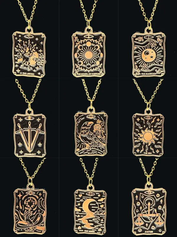 Fashion Trendy Creative Tarot Design Pendant Necklace,  Fashion Jewelry for Party, Daily Clothing Decor, 2024 Summer Trendy All-match & Exquisite Jewelry for Birthday Gift 5