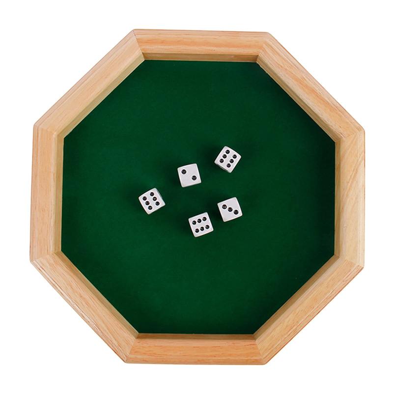 Product Introduction of Wooden Octagonal Dice Tray, 1 Count Dice Tray with 5 Dice, Fun Family Toy, Party Board Game, Adult Bar Dice Game 0