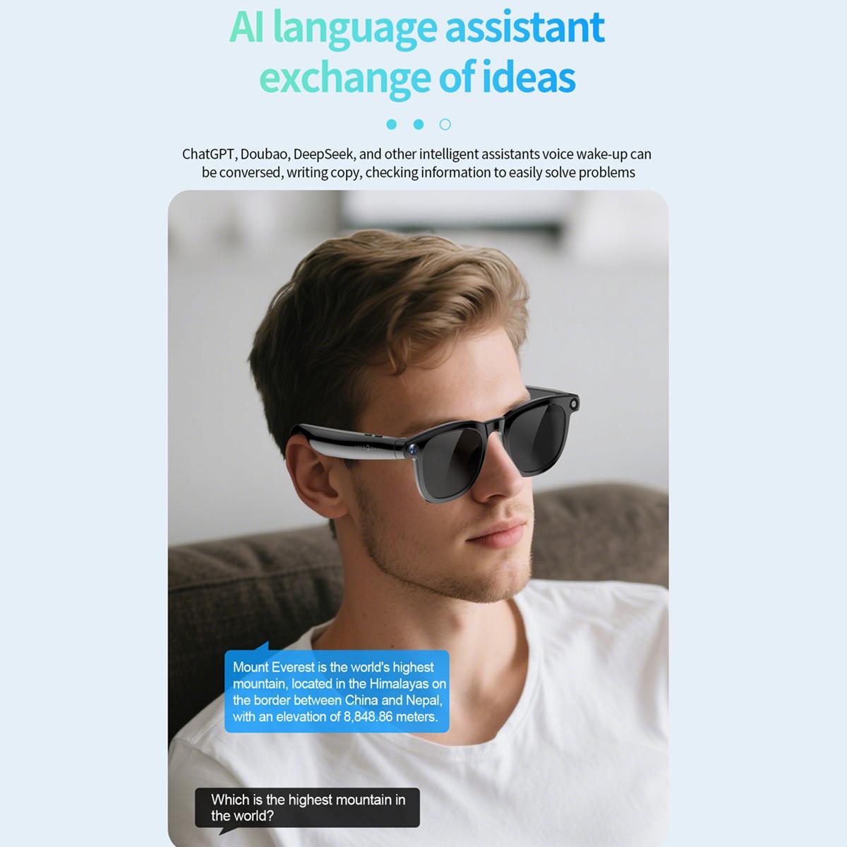 Smart Glasses 12MP Camera 2K HD Image Capture Bluetooth Call Voice Assistant Photo Recognize Video Shooting Noise Cancel Glasses