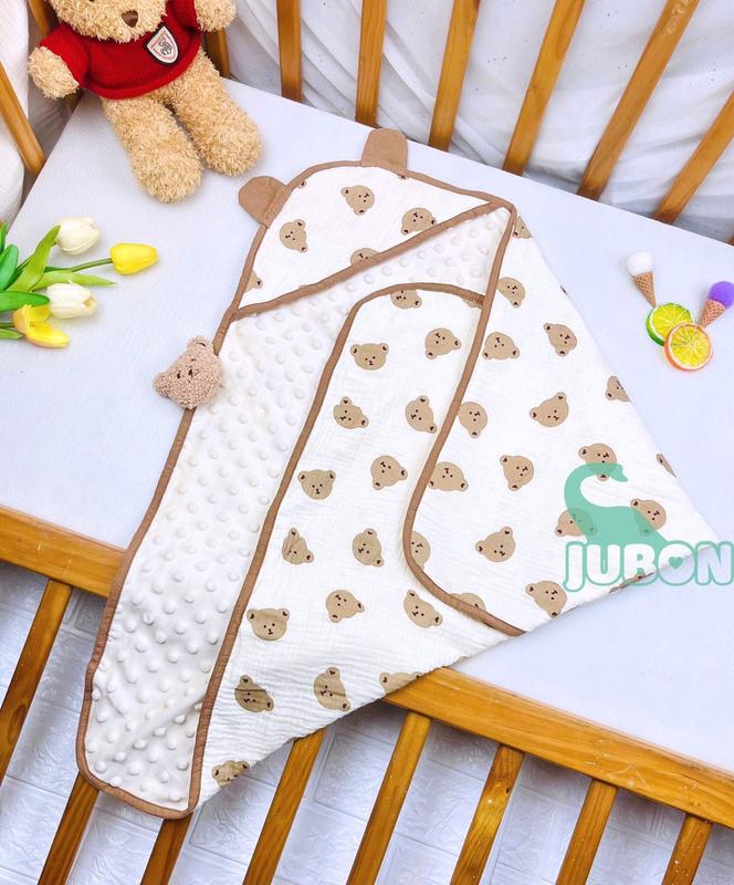 Chăn Ủ Hạt Đậu JUBON - Ủ Choàng Xô Muslin Kết Hợp Vải Nhung Bi Cao Cấp, Mềm Mại Cho Bé Sơ Sinh Size 70X70CM