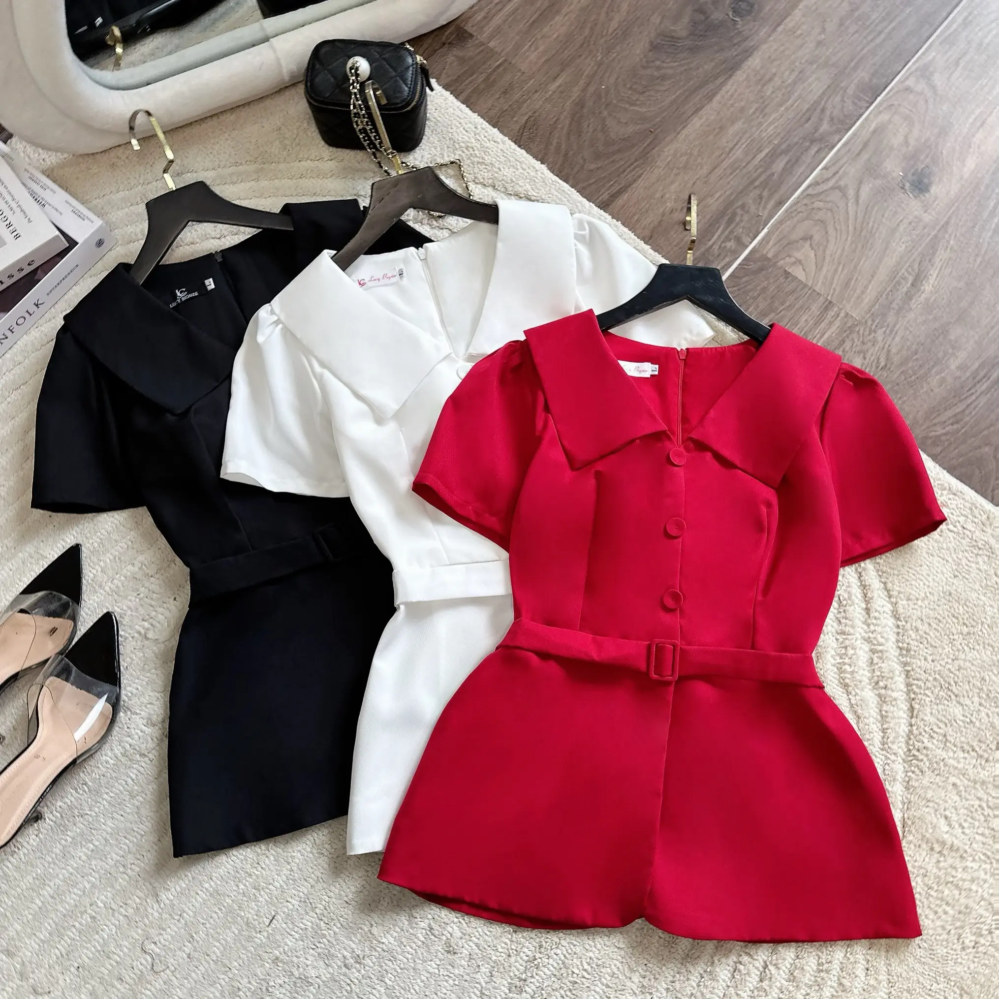 Áo Peplum Bigsize CT23-210, Thiết Kế Cổ Sen 4 Nút Kèm Thắt Lưng