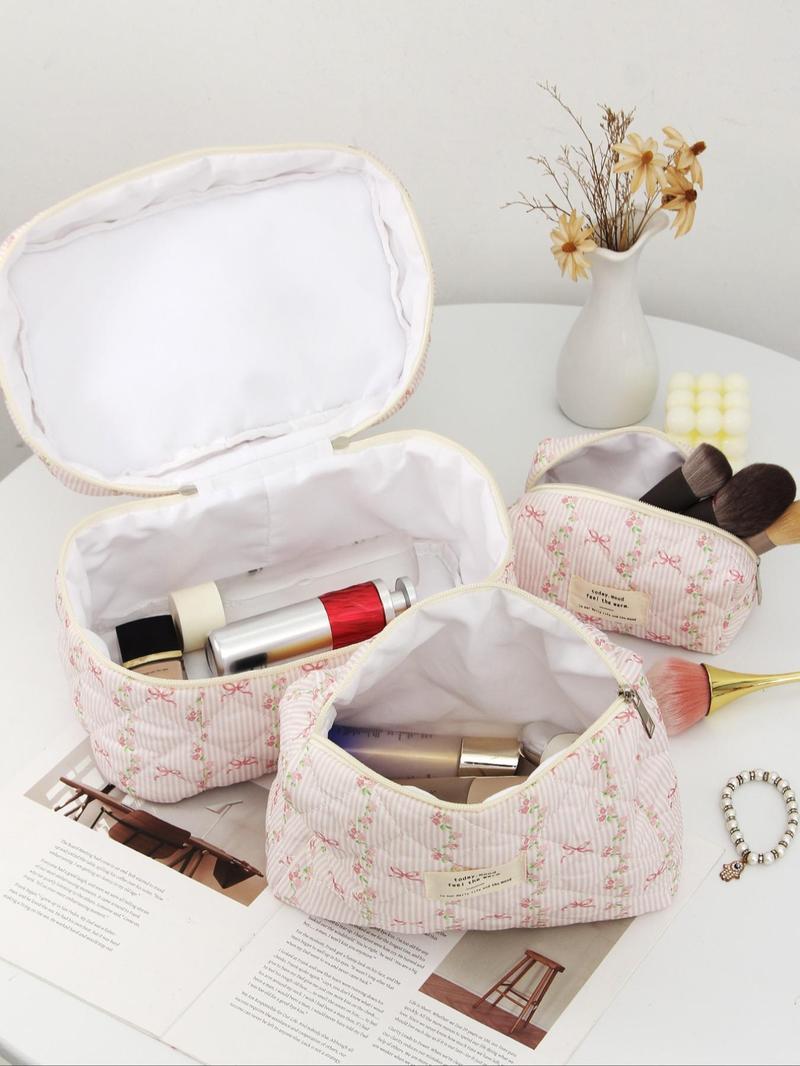 Product Introduction of Floral Pattern Makeup Bag Set, Large Capacity Cosmetic Storage Bag, Zipper Makeup Organizer Pouch, Versatile Storage Bag for Travel, Gym, Office, Home 5
