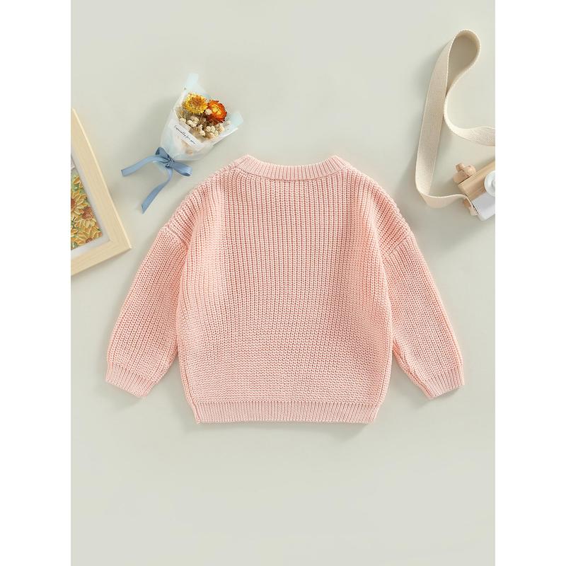 Toddler Baby Round Neck Sweaters, Long Sleeve Solid Color Loose Knitted Pullovers 6