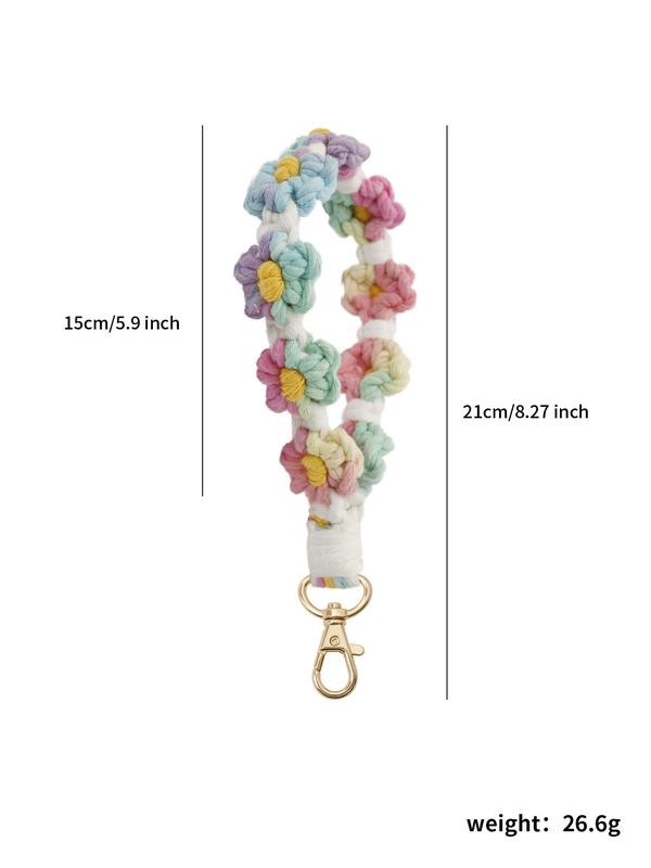 Boho Style Colorful Flower Rope Braided Keychain, Fashionable Crochet Wristlet Keychain for Women & Men, Cute Kawaii Accessories for Women 6