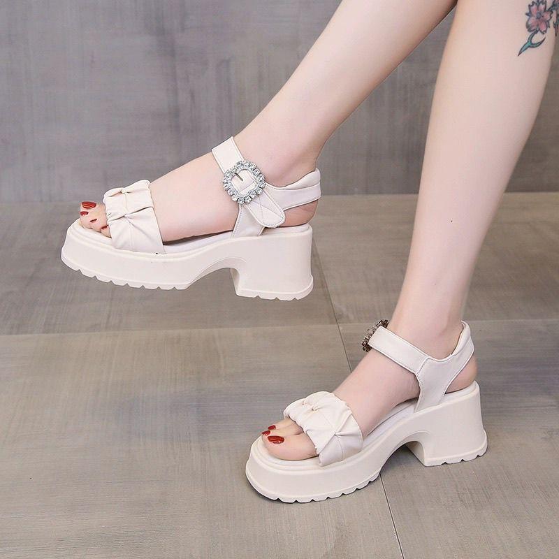 High-heeled Sandals Women's Thick Heel with Skirt 2024 New Wedge Heel Platform Muffin Open-toed Roman Shoes highheels Walking Shoes Footwear Girl Makapal Summer Tactical Leather Thick Men's Lightweight Men's Lightweight indonesia  brand 7
