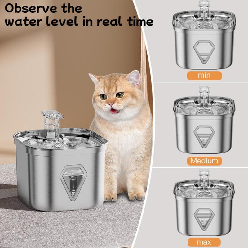 2.5L Stainless Steel Pet Water Dispenser, Large Capacity Pet Water Fountain, Pet Drinking Fountain, Dog & Cat Accessories, Feeding Supplies 8