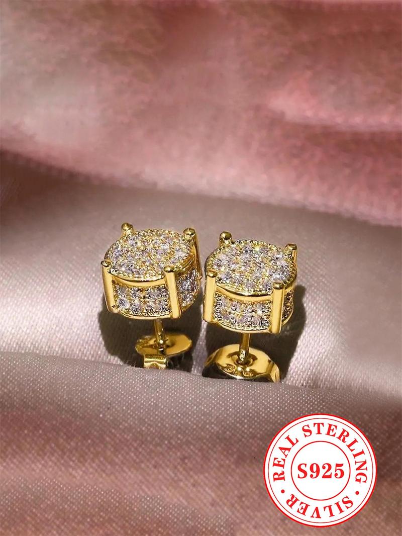 Product Introduction of 925 Sterling Silver Fashion Square Shaped Rhinestone Decorated Earrings, Elegant Jewelry for Party, Daily Clothing Decor for Girl 4